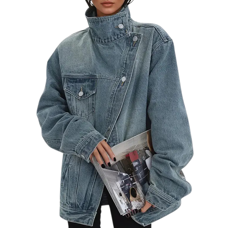 Jackie™ Vintage Washed High Neck Asymmetric Jacket 0