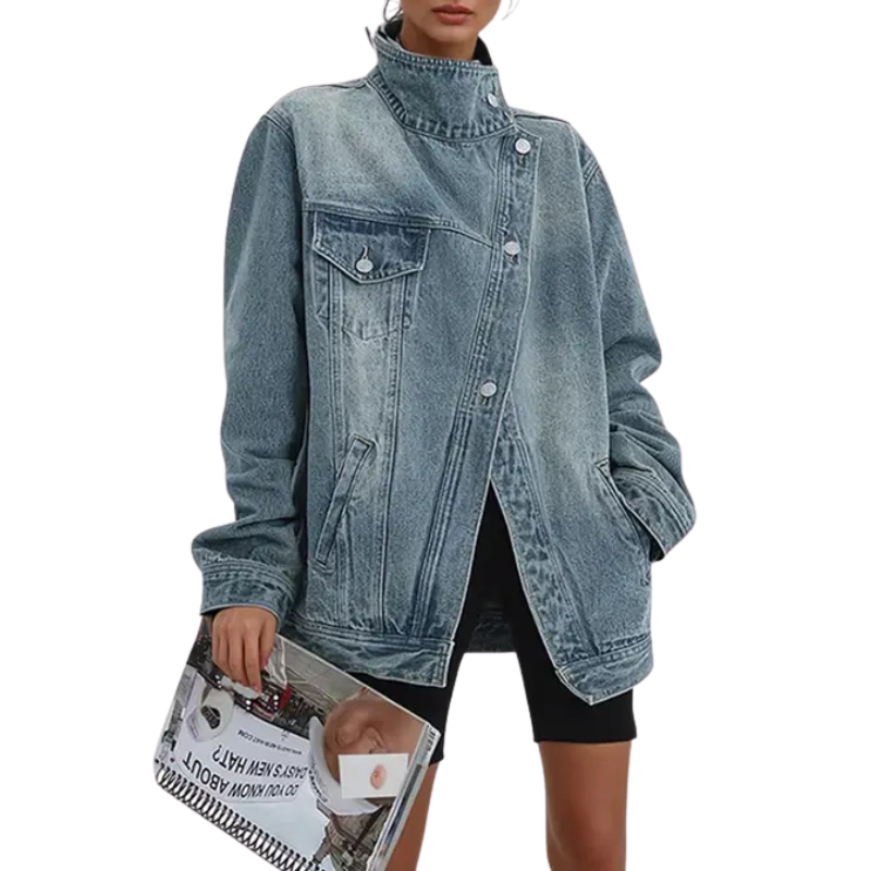 Jackie™ Vintage Washed High Neck Asymmetric Jacket 2