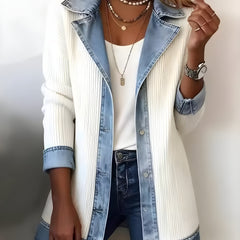 Luna™ Elegant Denim Lapel Combined Coat 0