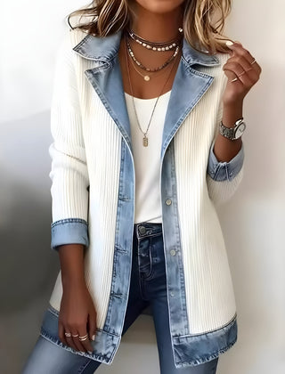 Luna™ Elegant Denim Lapel Combined Coat 0