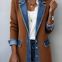 Luna™ Elegant Denim Lapel Combined Coat 1