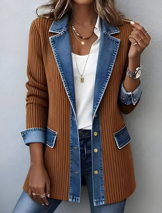Luna™ Elegant Denim Lapel Combined Coat 1