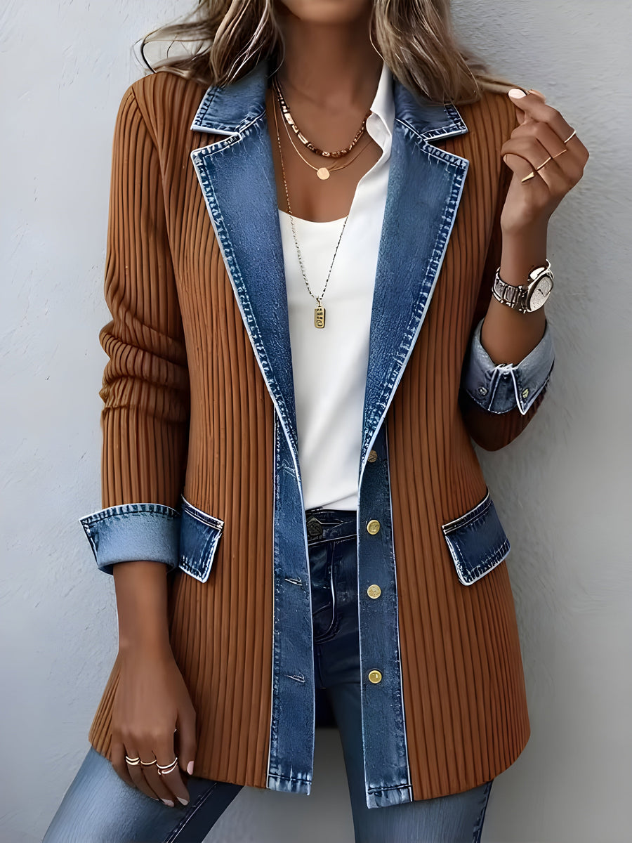 Luna™ Elegant Denim Lapel Combined Coat 1