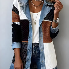 Luna™ Elegant Denim Lapel Combined Coat 2