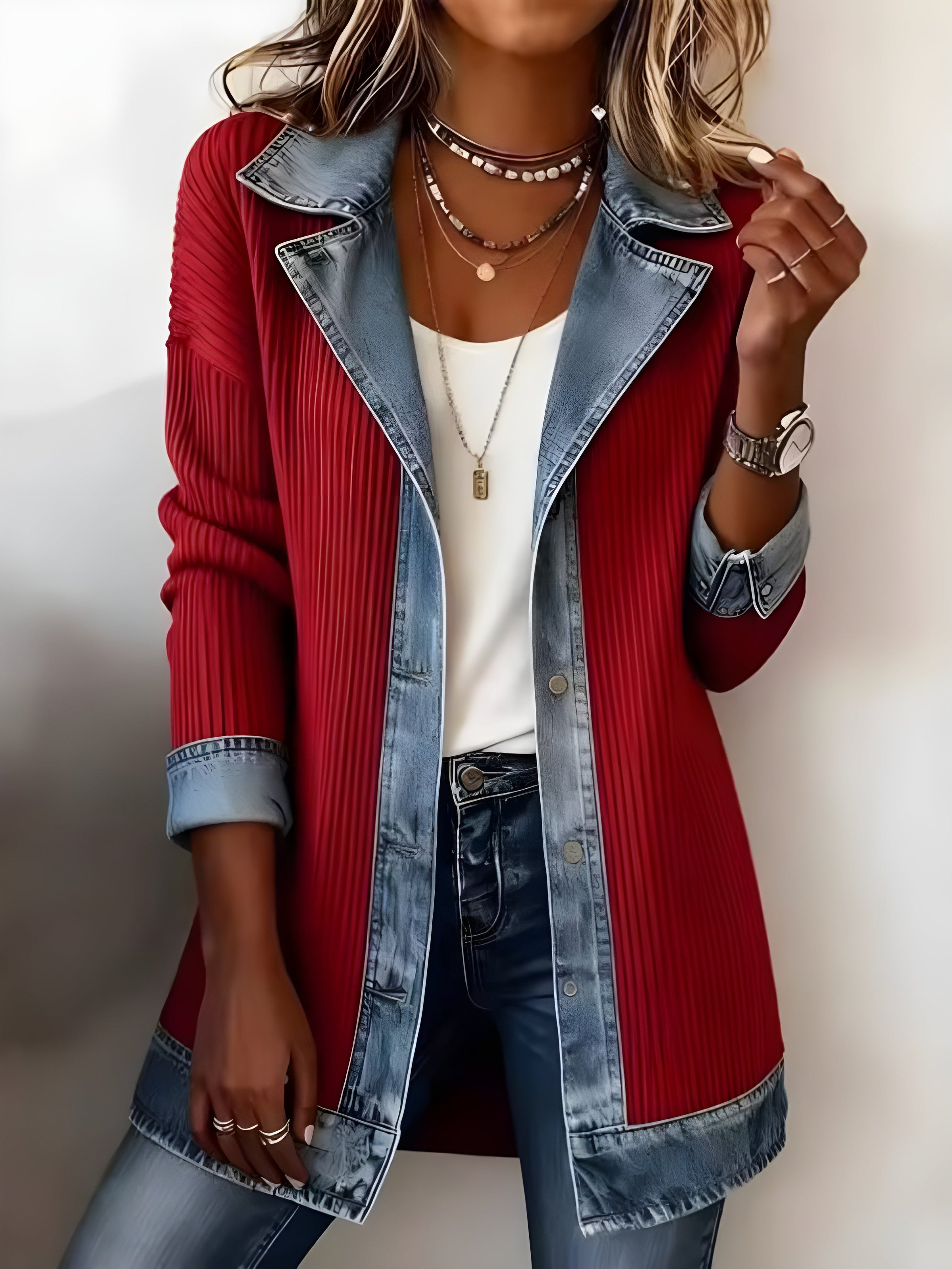 Luna™ Elegant Denim Lapel Combined Coat 3