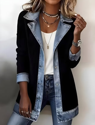 Luna™ Elegant Denim Lapel Combined Coat 4